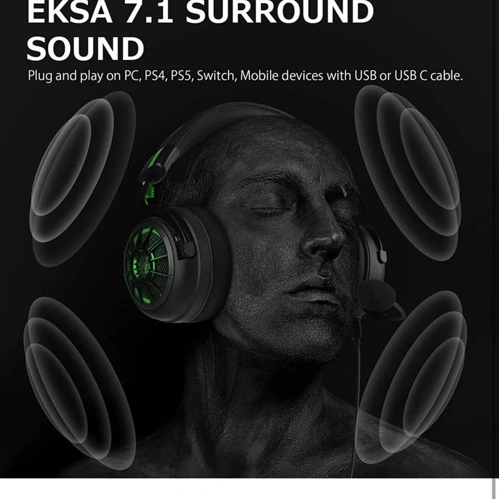 EKSA StarEngine Pro USB Gaming Headset - 7.1 Surround Sound for PC PS4 PS5 Xbox